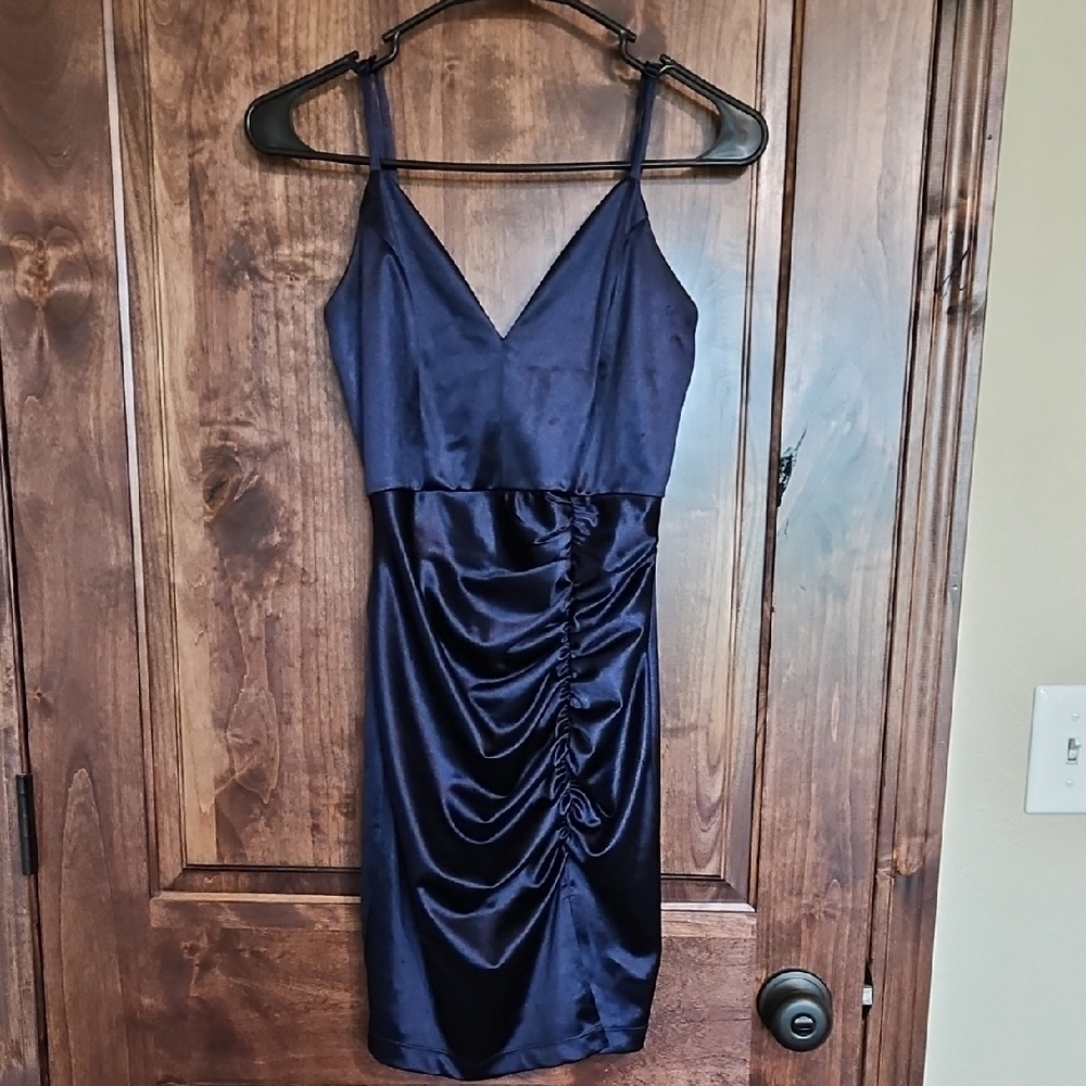 Elegant Navy Blue Satin Dress